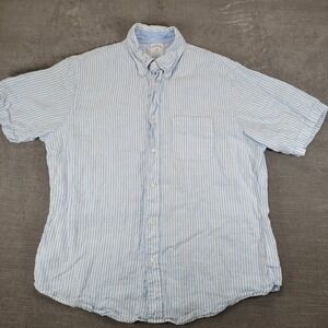 Brooks Brothers Regent Fit Short Sleeve 100% Linen Button Down Shirt Blue XL